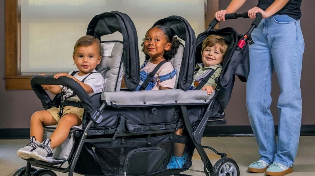 Foundations Sport Trio 3-Seat Easy Loading Triple Stroller with UV Blocking Canopy