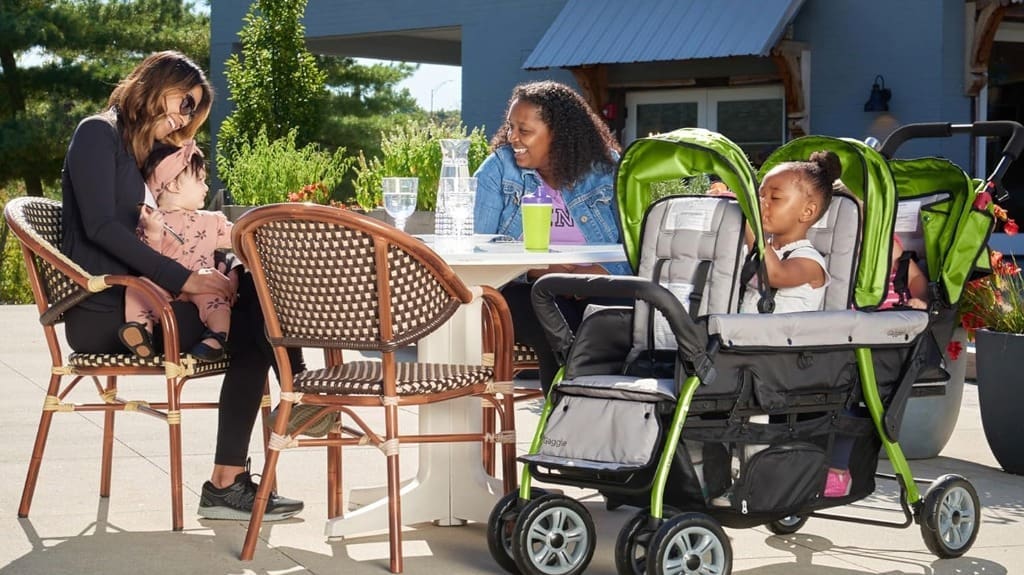 Gaggle by Foundations Compass Stroller - Triple Stroller with Individual Reclining Seats for 3 Children - Lime