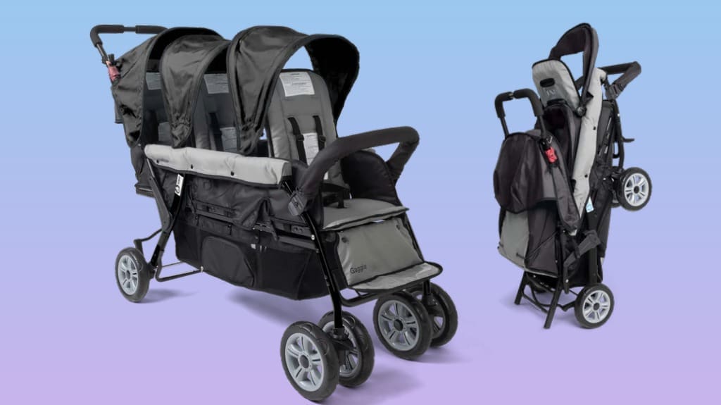 Gaggle by Foundations Compass Trio Stroller - Triple Stroller with Individual Reclining Seats for 3 Children - Black