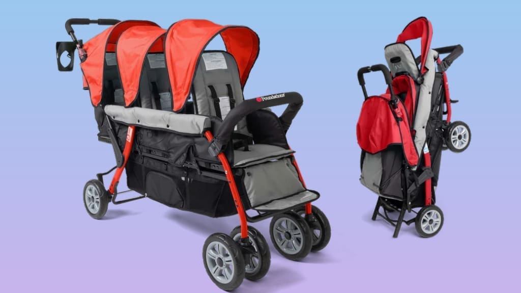 Gaggle by Foundations Compass Trio Stroller - Triple Stroller with Individual Reclining Seats for 3 Children - Red