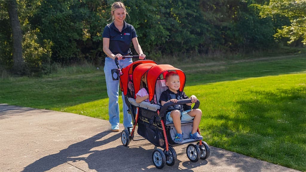 Gaggle by Foundations Compass Trio Stroller - Triple Stroller with Individual Reclining Seats for Three Children - Red